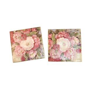 Handcrafted Pink Garden Rose Floral Ceramic Coasters With Cork Backing set of 2,